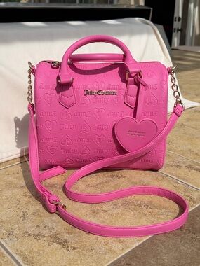 NEW Juicy Couture Pink & Gold Heart Love Barrel Satchel Handbag Crossbody Bag